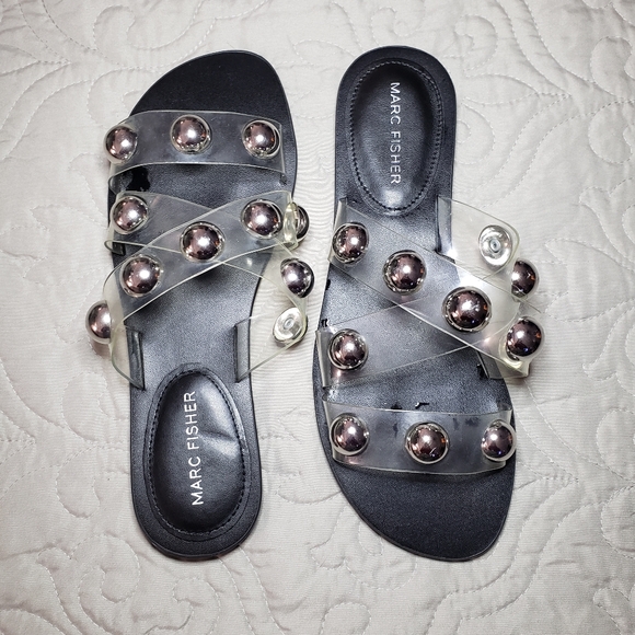 Marc Fisher Clear Studded Strap Slip-on Sandals - Picture 1 of 6